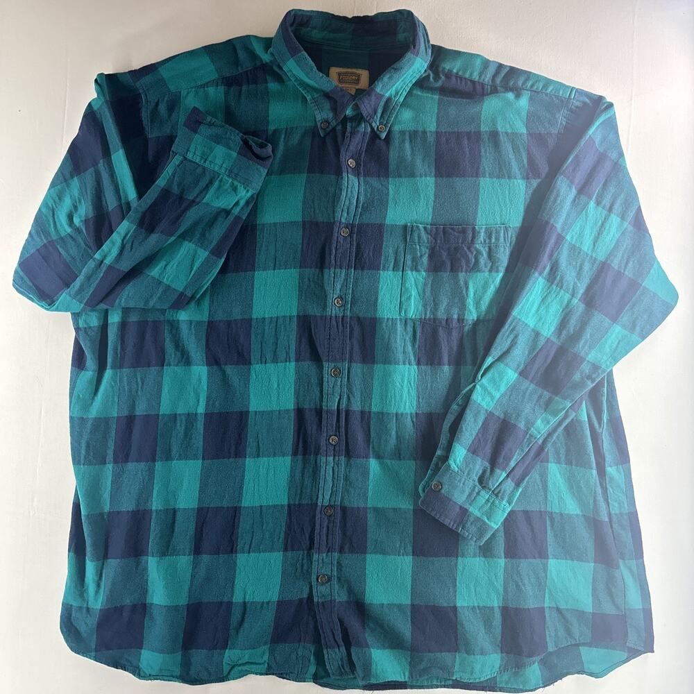 FINE Foundry Supply Co Men's Plaid Flannel Long sleeve Shirt 3XLT Teal Navy Blue